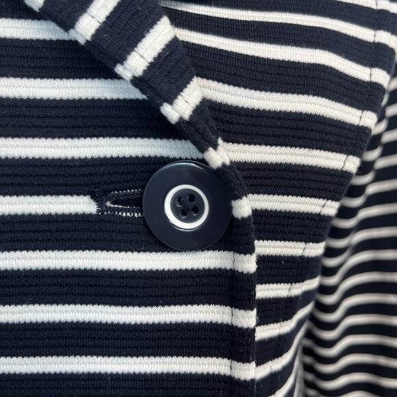 CAbi Black Duster Jacket size Small Blue White Striped Nautical Sailor Stretch - Picture 7 of 10